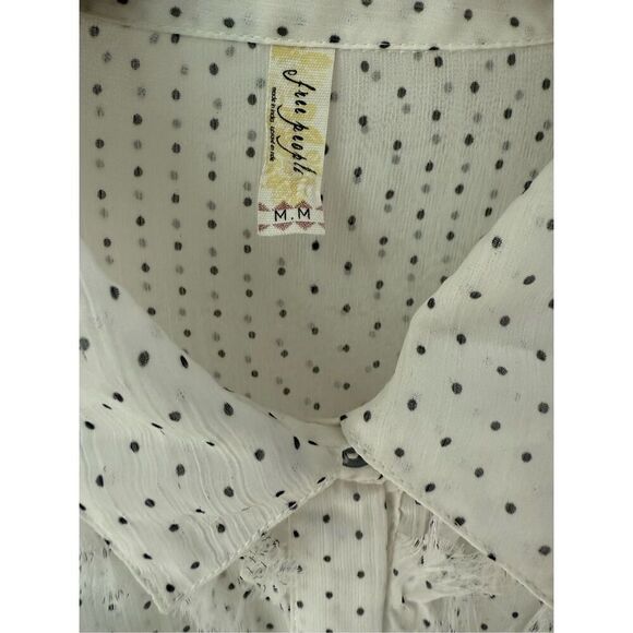 Free People White Sheer Polka Dot Tux Shirt Size M - Picture 10 of 11